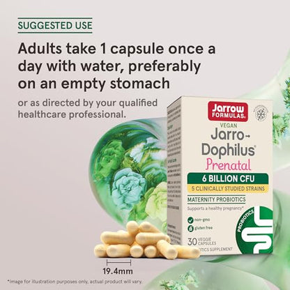 Jarrow Formulas, Jarro-Dophilus Prenatal Veggie Capsules, 6 Billion CFU, 30 Count (Pack of 12)