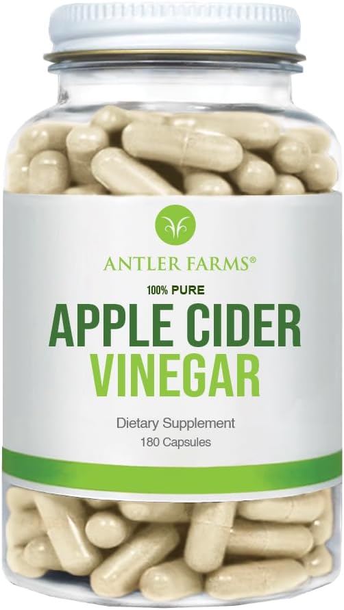 Antler Farms Apple Cider Vinegar with Mother, 180 Capsules, 500mg | 100% Pure Apple Cider Vinegar Pills, A Powerful Ally for Gut and Heart Health, Vegan, Gluten-Free & Non-GMO