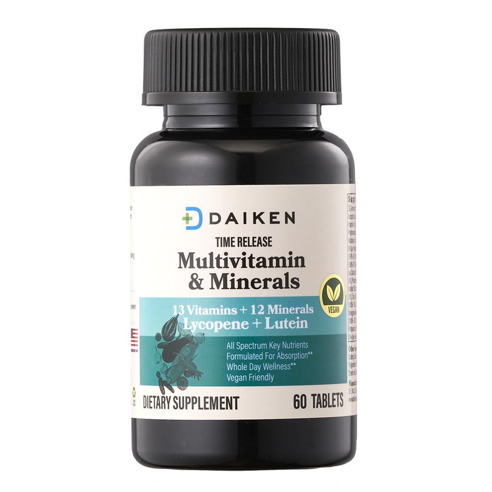 DAIKEN Mini Multivitamin, 60 Tablets, Enhanced with Lutein, Lycopene & Folic Acid, Time Released Multivitamin for Women & Men, Vegan & Easy to Swallow (Pack of 2)