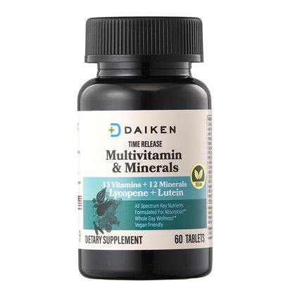 DAIKEN Mini Multivitamin, 60 Tablets, Enhanced with Lutein, Lycopene & Folic Acid, Time Released Multivitamin for Women & Men, Vegan & Easy to Swallow (Pack of 2)
