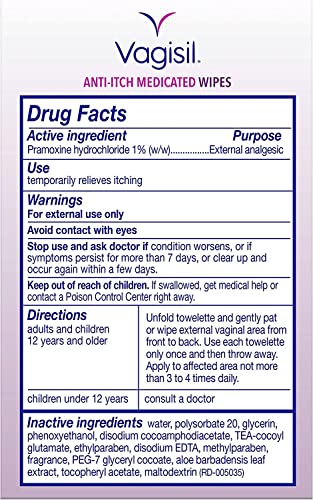 Vagisil Anti-Itch Medicated Wipes, Maximum Strength 12 ea (Pack of 9)