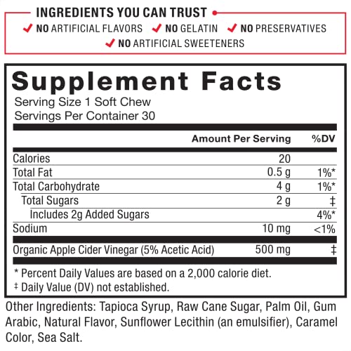 Force Factor Organic Apple Cider Vinegar Soft Chews for Digestion and Metabolism