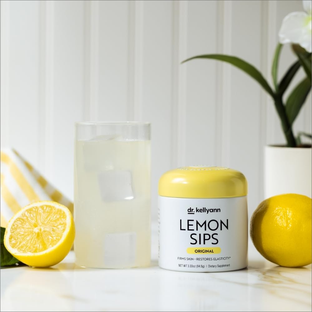 Dr. Kellyann Lemon Sips, Citrus Drink Mix (21 Servings) Rehydrate, Detox, Revitalize, Sugar Free, Fat Free, Non GMO, Hydrates and Firms Skin (Lemon)
