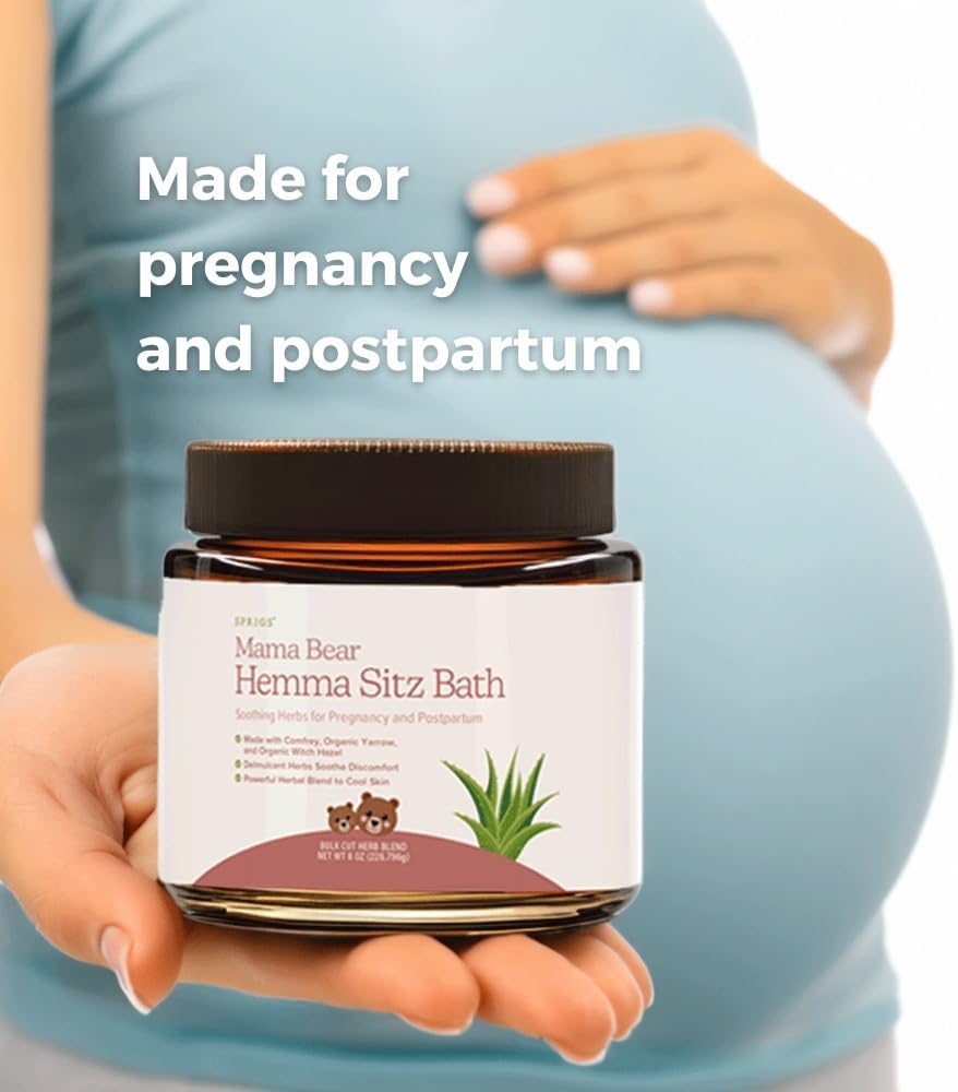 SPRIGS Mama Bear Hemma Sitz 5 Oz | Natural Soak for ‘Hemmies’ & Prenatal & Postpartum Recovery | Herbal Bath with Sea Salt, Organic Aloe Vera, Witch Hazel, Yarrow & Calendula | Support for After Birth