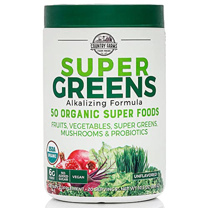 Country Farms Super Greens Natural Flavor, 50 Organic Super Foods, USDA Organic 