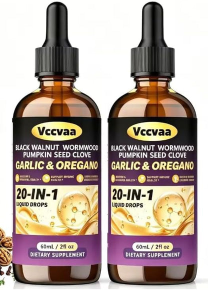 Gentle Herbal Intestinal Support Drops, 2 Pack 120mL, 20-in-1 Natural Wormwood Black Walnut Clove Blend, Supports Everyday Digestive Comfort & Internal Balance