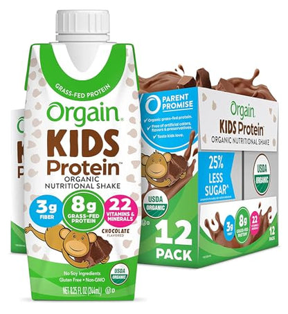 Orgain Organic Kids Nutritional Protein Shake, Chocolate - Kids Snacks with 8g Dairy 