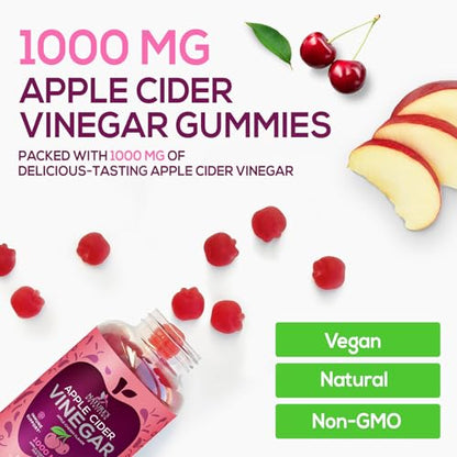 Vegan Apple Cider Vinegar Gummies | Max Strength 1000mg | Gelatin-Free, Vegan