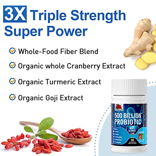 Probiotics for Men, 500 Billion CFU + 12 Strains Men's Probiotic with Turmeric Cranberry