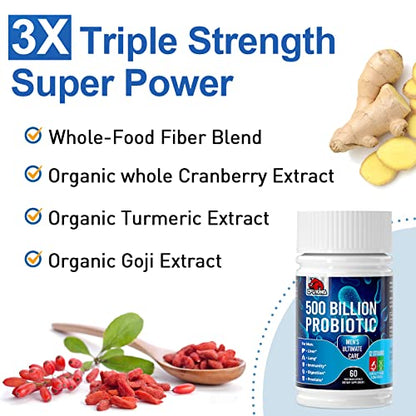 Probiotics for Men, 500 Billion CFU + 12 Strains Men's Probiotic with Turmeric Cranberry