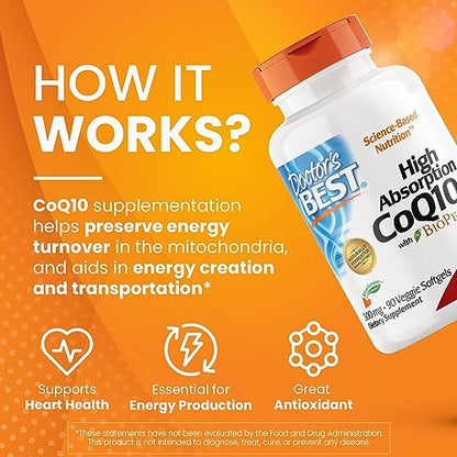 Doctor's Best High Absorption CoQ10 with BioPerine, Heart Health & Energy Production