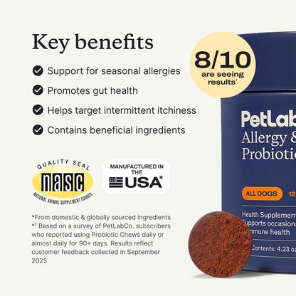 PetLab Co. Allergy & Immune Probiotic Chews, 30 Soft Chews, Pork | Omega-3s, colostrum and prebiotics to support yeast balance, skin health and immune function