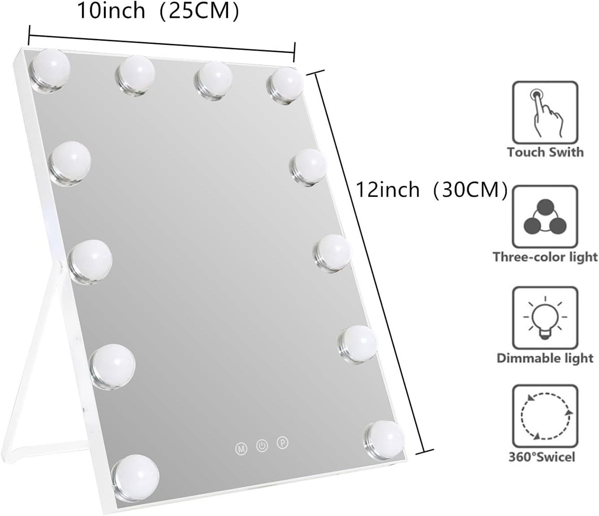 Nilitiyui 10"x 12" Vanity Mirror with Lights, Hollywood Lighted Makeup Mirror with 3 Color