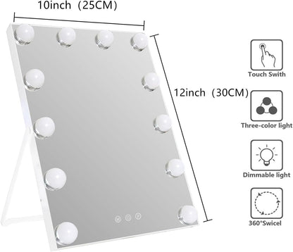 Nilitiyui 10"x 12" Vanity Mirror with Lights, Hollywood Lighted Makeup Mirror with 3 Color