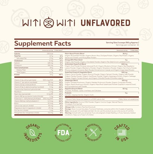 WitiWiti Vegan Meal Replacement, Unflavored - Plant Based Protein Powder 23g