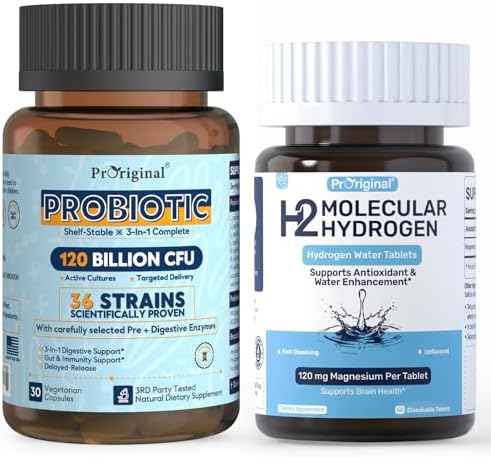 12 PPM Molecular Hydrogen Tablets & 120 Billion CFU Probiotics with 36 Strains | Daily Wellness & Digestive Routine | 2 Items
