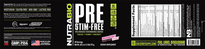 NutraBio PRE Stim Free - Caffeine Free Pre Workout Powder - Sustained Energy, Mental