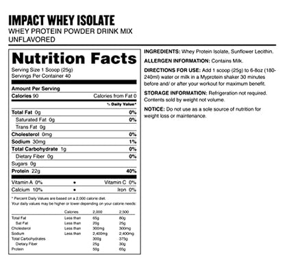 Myprotein Impact Whey Isolate Protein Powder, Gluten Free Protein Powder, Muscle Mass