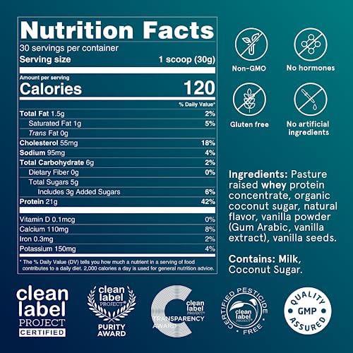 Puori Whey Protein Powder - Bourbon Vanilla - PW1 Pasture Raised, Grass-Fed & Non