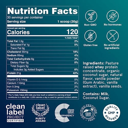 Puori Whey Protein Powder - Bourbon Vanilla - PW1 Pasture Raised, Grass-Fed & Non