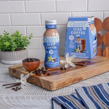 Quest Nutrition Iced Coffee, Vanilla Latte, 1g of Sugar, 10g of Protein, 90 calories, 200mg