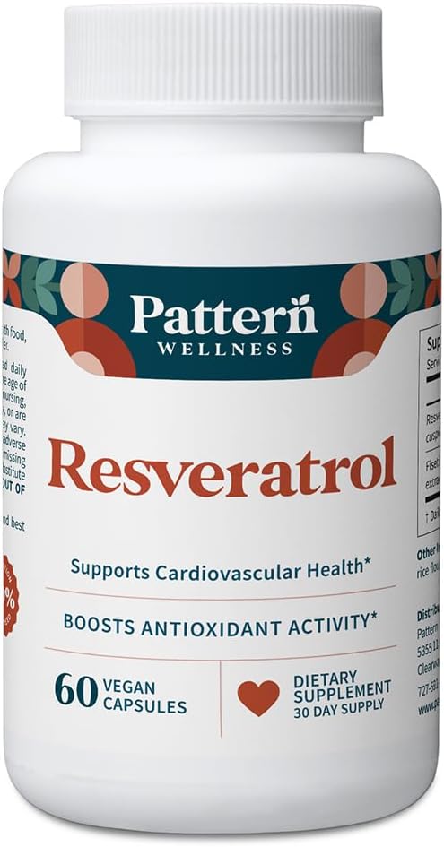 Pattern Wellness Resveratrol with Fisetin – Supports Cellular, Heart & Immune System Health – Promotes Antioxidant Protection – Vegan, Non-GMO, Gluten-Free – 60 Capsules