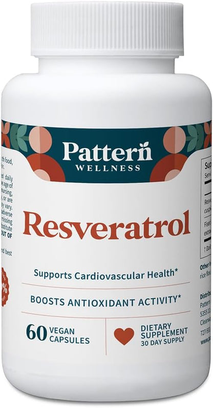 Pattern Wellness Resveratrol with Fisetin – Supports Cellular, Heart & Immune System Health – Promotes Antioxidant Protection – Vegan, Non-GMO, Gluten-Free – 60 Capsules