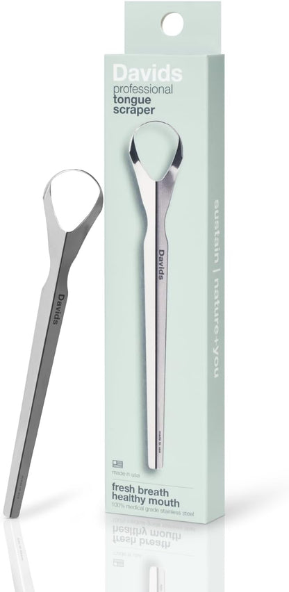 Davids Tongue Scraper for Adults and Kids, 100% Medical Grade Professional Stainless Steel Tongue Scraper, Made in USA