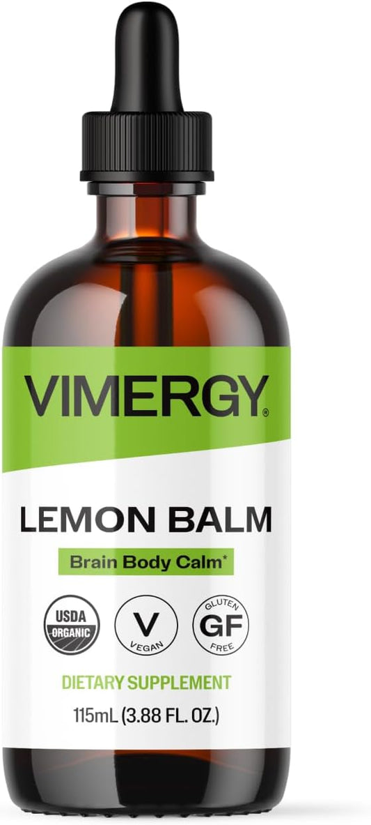 Vimergy USDA Organic Lemon Balm Tincture Herbal Supplement – Can be Used in Tea - Non-GMO, Alcohol-Free –115 mL (1 mL/Serving)