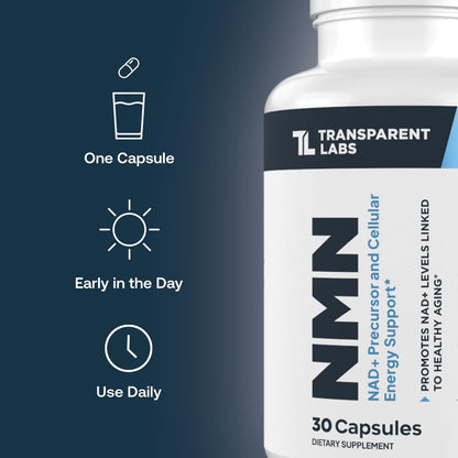 Transparent Labs NMN Supplement for NAD+ Levels - NAD Supplement with 600 mg Nicotinamide Mononucleotide to Support Healthy Aging, Cellular Energy Production, & Metabolic Balance - 30 Count