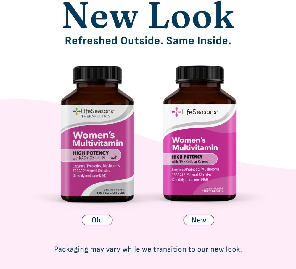 LifeSeasons Women's Multivitamin – High Potency with 21 Vitamins & Minerals, PureWay-C®, NAD+, Active B-Vitamins, TRAACS® Chelates, enXtra® for Energy, Probiotics & Mushrooms – 120 Veg Capsules
