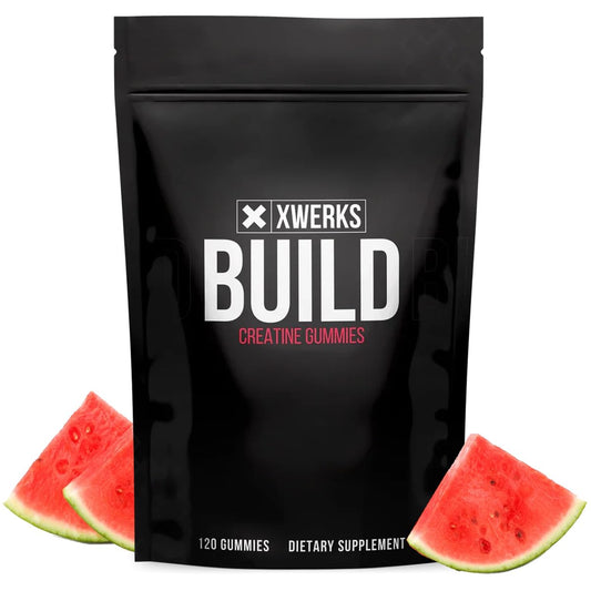 Xwerks Build Creatine Gummies for Men and Women, 120 Count, 100% Pure Creatine Monohydrate, Watermelon Flavored Muscle Building Gummies 4g Per Serving, Pre Workout Anti Melting, 5000mg Total Creatine