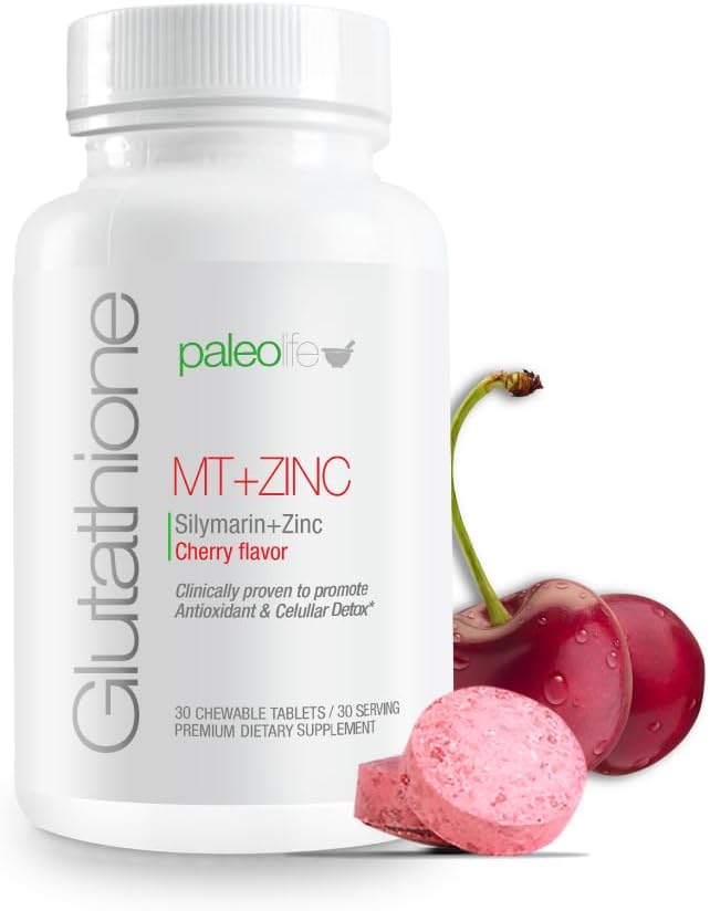 Paleolf Premium Glutathione + Milk Thistle + Zinc - 30 Chewable Tablets, Cherry Flavor (1-Pack)