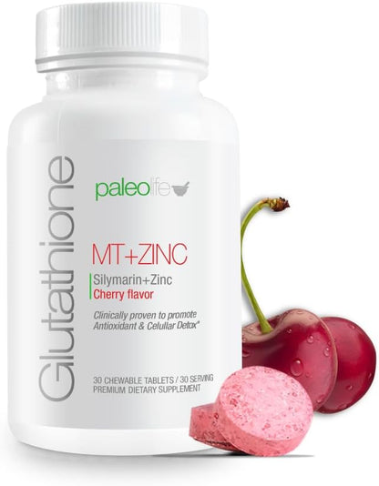 Paleolf Premium Glutathione + Milk Thistle + Zinc - 30 Chewable Tablets, Cherry Flavor (1-Pack)