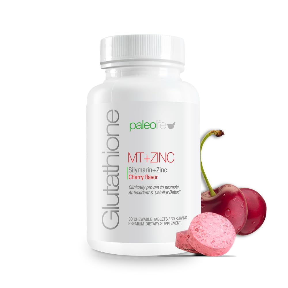 Paleolf Premium Glutathione + Milk Thistle + Zinc - 30 Chewable Tablets, Cherry Flavor (1-Pack)