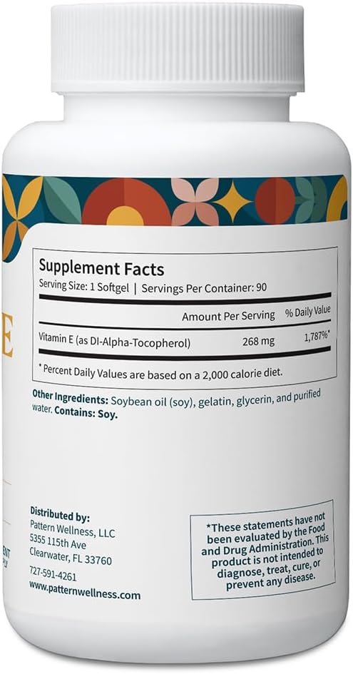 Pattern Wellness Vitamin E 400 IU – Supports Antioxidant, Immune & Cellular Health – 90 Softgels, 3rd Party Lab Tested