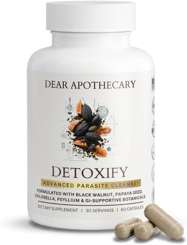 Detoxify Advanced Cleanse - Black Walnut Papaya Seed Herbal Formula - Gut Health Support with Chlorella Psyllium Aloe Fiber - Intestinal Wellness Blend - Vegan Non-GMO Gluten-Free - 60 Capsules