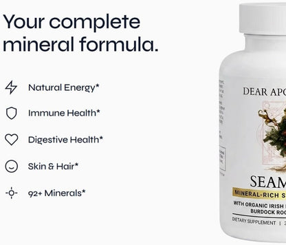 Organic Seamoss+ - Irish Moss 500mg, Bladderwrack 500mg, Burdock Root 400mg with BioPerine - Non-GMO, Made in USA - 60 Capsules (30-Day Supply)