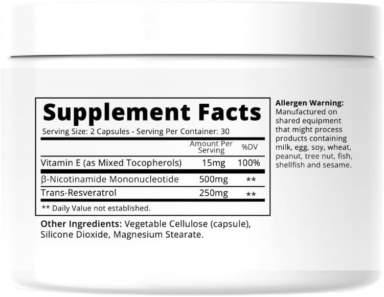 NAD+ Longevity + Energy Supplements with NMN + Trans-Resveratrol