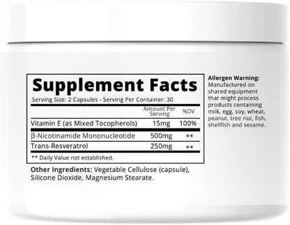 NAD+ Longevity + Energy Supplements with NMN + Trans-Resveratrol