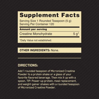Optimum Nutrition Micronized Creatine Monohydrate Powder, Unflavored, Keto Friendly