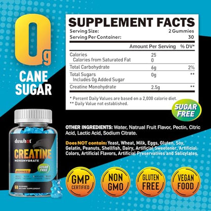 duwhot Sugar Free Creatine Monohydrate Gummies for Men & Women - 2500mg Creatine