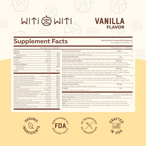 WitiWiti Vegan Meal Replacement, Vanilla - Plant Based Protein Powder 23g - Superfood