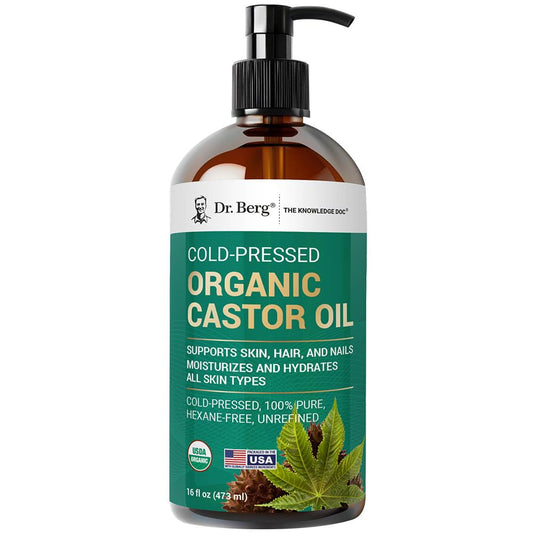 Dr. Berg Organic Castor Oil – 16 fl oz Cold-Pressed Oil – Pure, Unrefined, Single Ingredient – Sourced in India, Bottled in USA – Lab Tested, USDA Organic, Glass Bottle