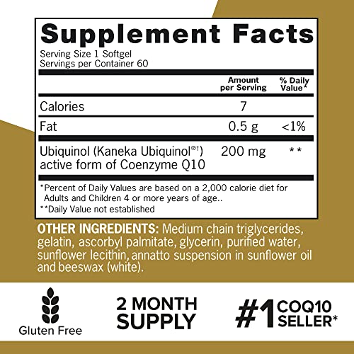 Qunol Ubiquinol CoQ10 200mg Softgels, Powerful Antioxidant for Heart and Vascular