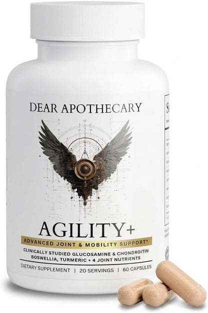 Agility+ Glucosamine Chondroitin Supplement - 1500mg Glucosamine, Boswellia, Turmeric, MSM - Joint Support for Men & Women - Non-GMO Gluten Free - 60 Capsules