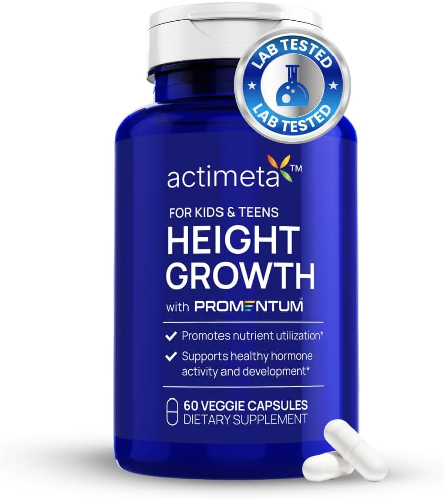 Height Growth Supplement for Kids & Teens - Clinically Tested Boron, Vitamin D3, Calcium, Amino Acids, Magnesium Pills - Hormone Health, Development, Nutrition Support - 60 Vegan Capsules