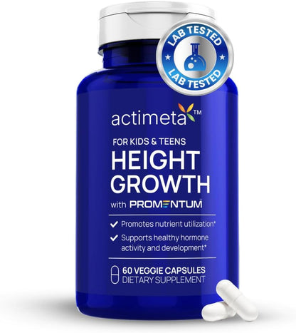 Height Growth Supplement for Kids & Teens - Clinically Tested Boron, Vitamin D3, Calcium, Amino Acids, Magnesium Pills - Hormone Health, Development, Nutrition Support - 60 Vegan Capsules