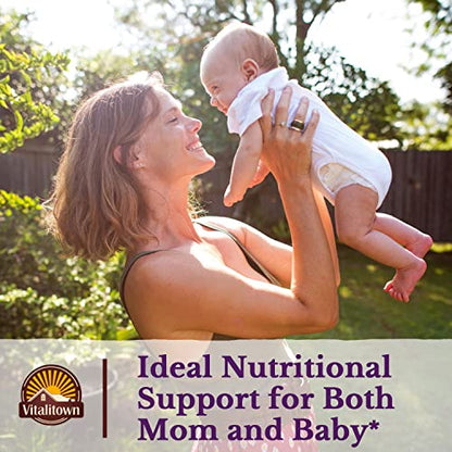 VITALITOWN Prenatal Vitamin, with Omega-3 DHA, Folate, Iron, VIT C, D3, Calcium, Zinc, Choline