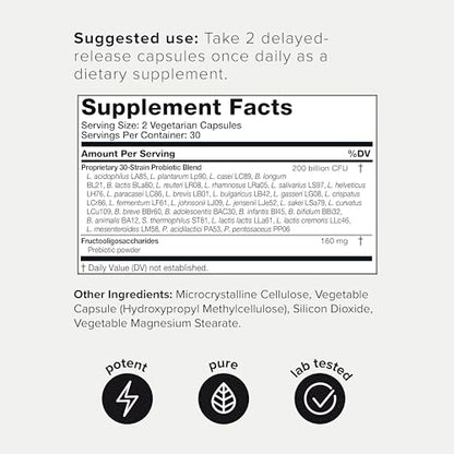 Toniiq 200 Billion CFU Probiotic Supplement 30 Verified Third-Party Tested Strains